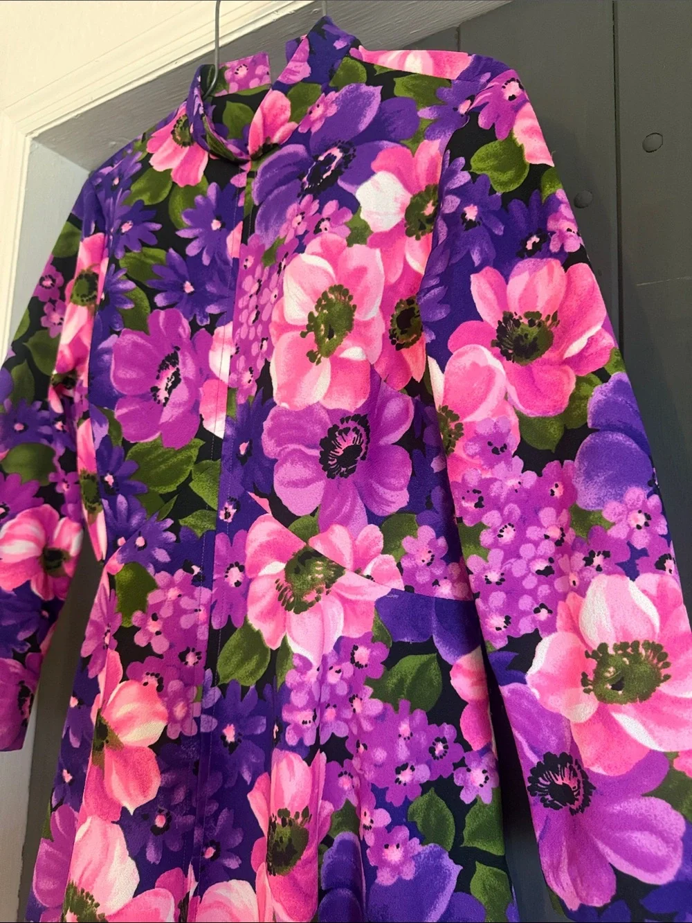 Vintage Purple and Pink Floral Midi Dress - Picture 4 of 11